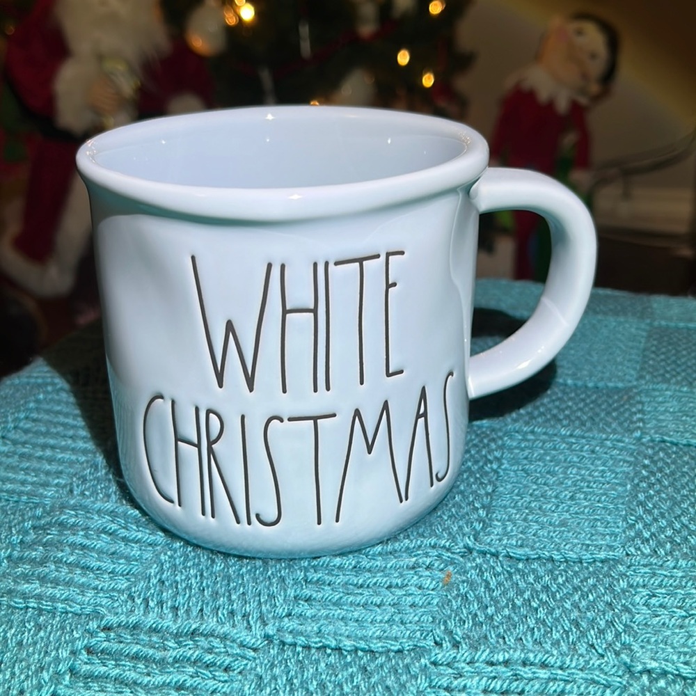 Rae Dunn light blue camp style white Christmas mug